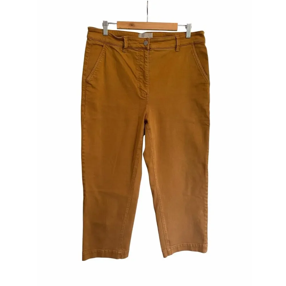 Everlane Women’s 16 Straight Leg Crop Pants Ultra High Rise Ochre Stretch Cotton